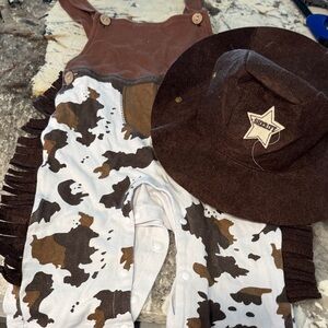 Cow/cowboy Print Baby Outfit with Brown sheriff Hat